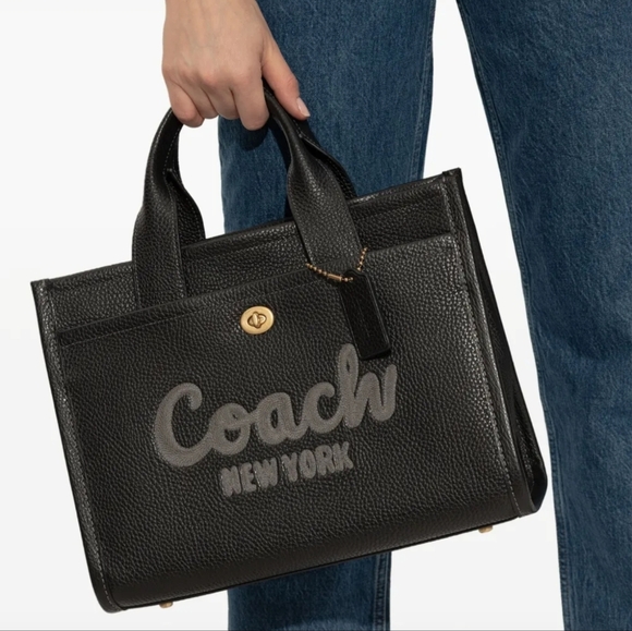 Coach® Pebble Black Leather Cargo Tote Handbag 2025 With Embroidered Logo - Picture 14 of 15